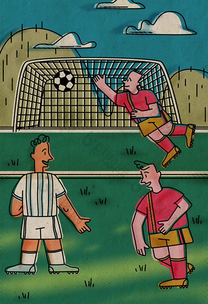酒吧怀旧风足球世界杯多人踢球插画图片