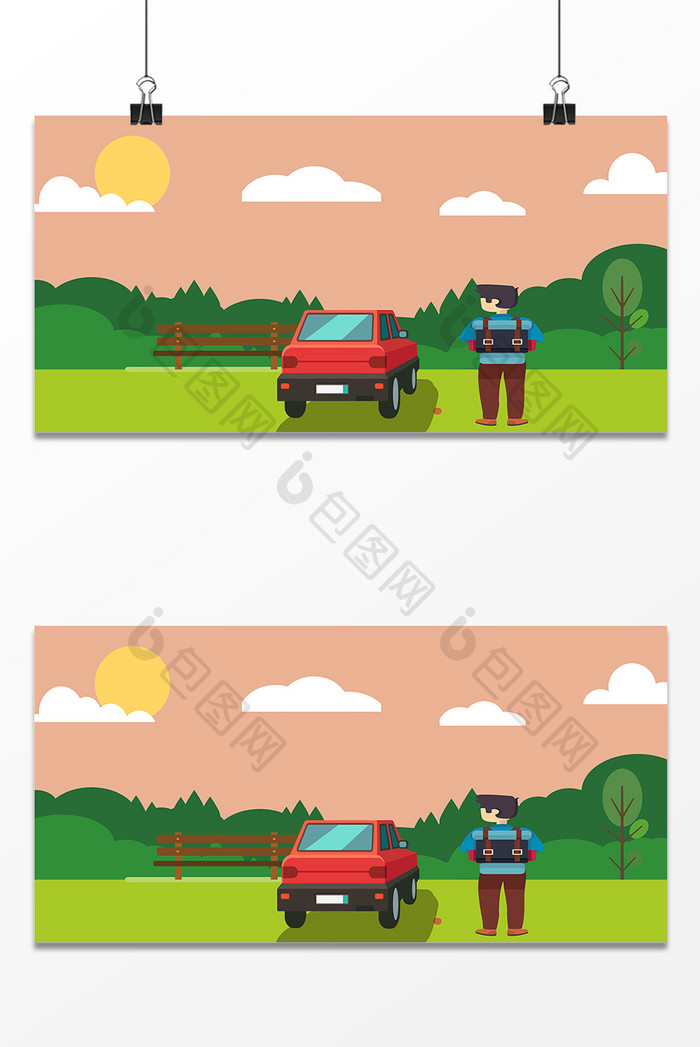 夏季汽车树木设计背景图