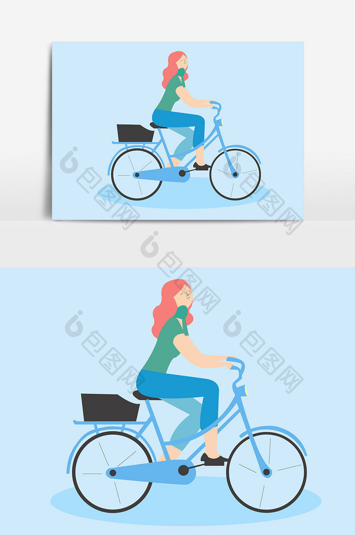 自行车人物女孩设计元素
