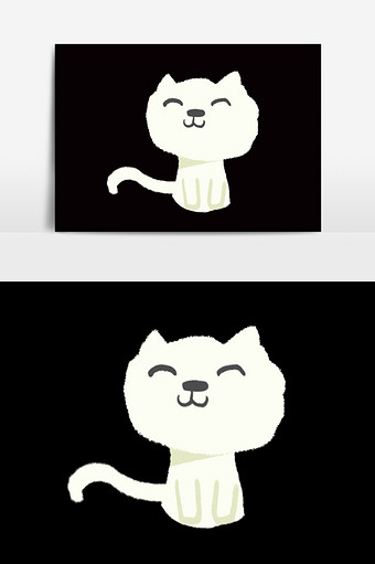 卡通免扣手绘白色猫咪图片