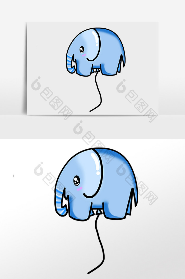 蓝色大象氢气球插画元素