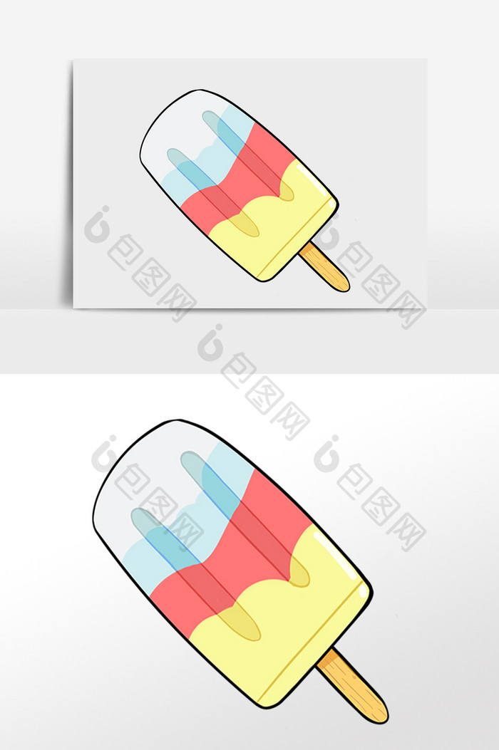 夏季冷饮三色冰糕插画元素