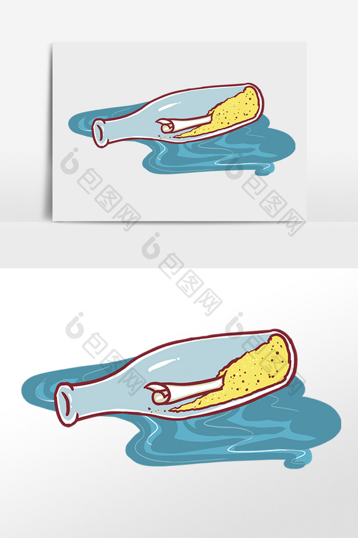 手绘大海漂流瓶插画元素