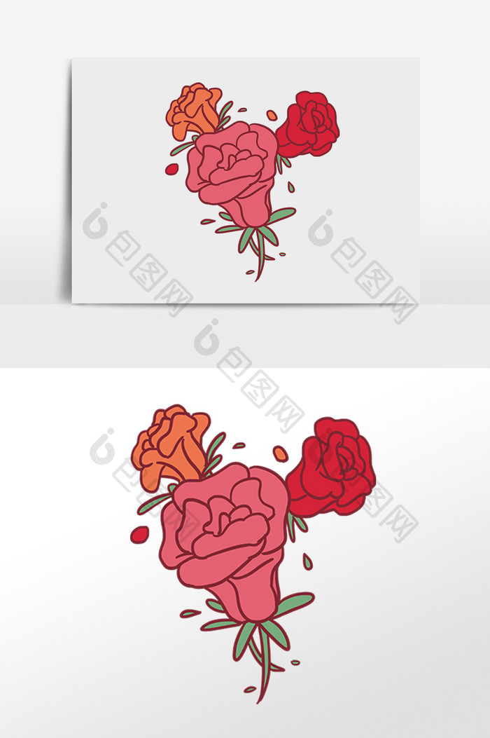 水彩玫瑰花花朵插画元素