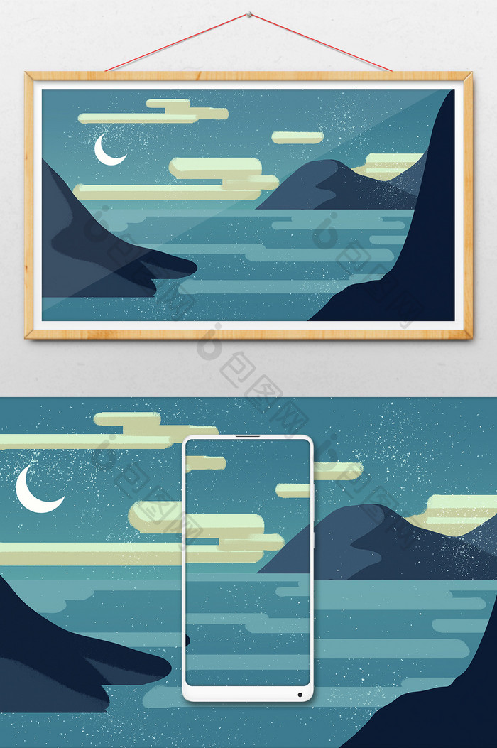 蓝色静谧月光山河插图