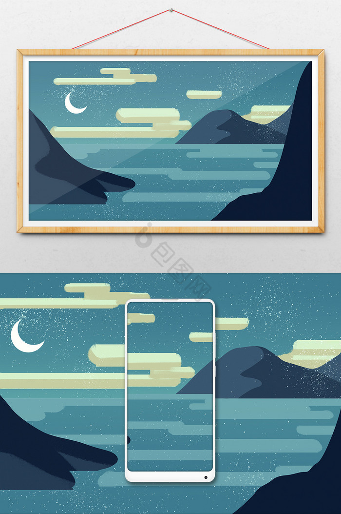 静谧月光山河插图图片