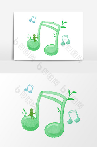 音符绿色枝叶自然手绘免抠元素图片