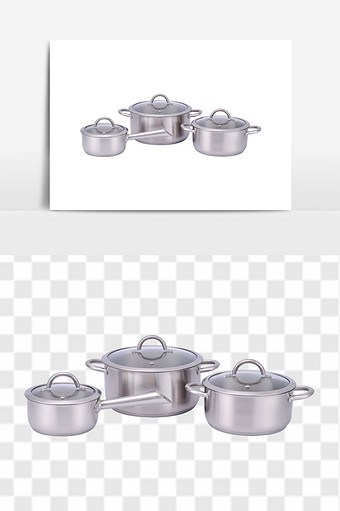 高清不锈钢奶锅炖锅焖锅组合套装素材图片