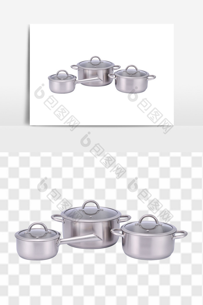 高清不锈钢奶锅炖锅焖锅组合套装素材