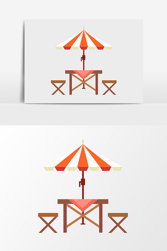 扁平元素遮阳伞餐桌插画元素图片