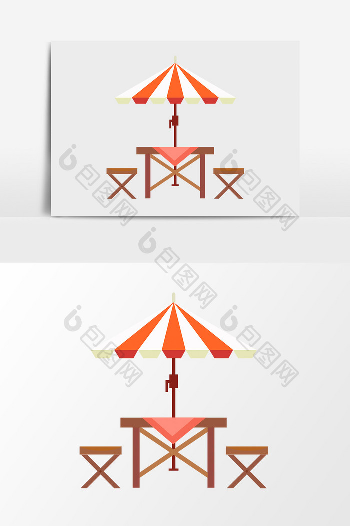 扁平元素遮阳伞餐桌插画元素
