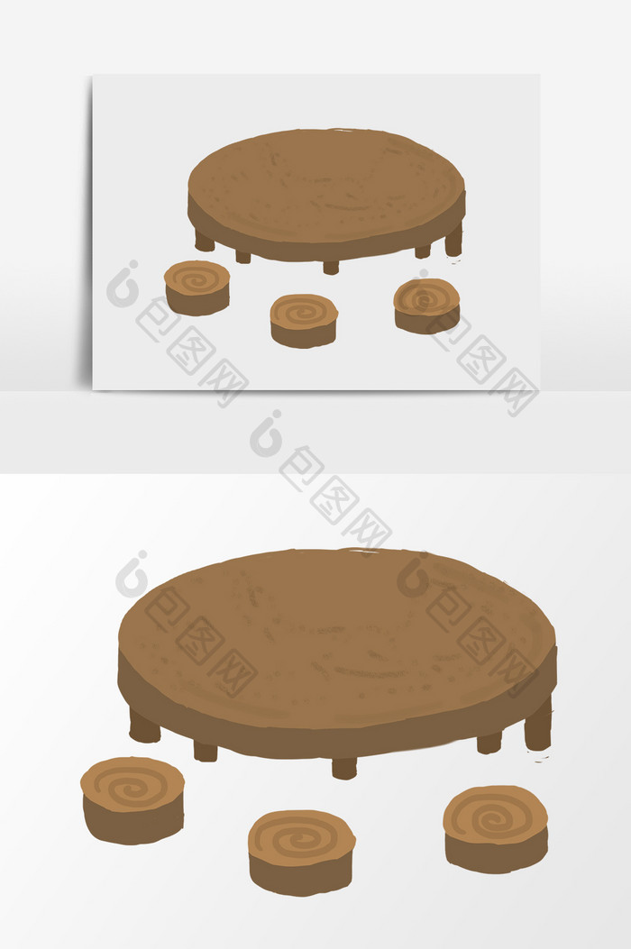 卡通手绘木桌木凳子
