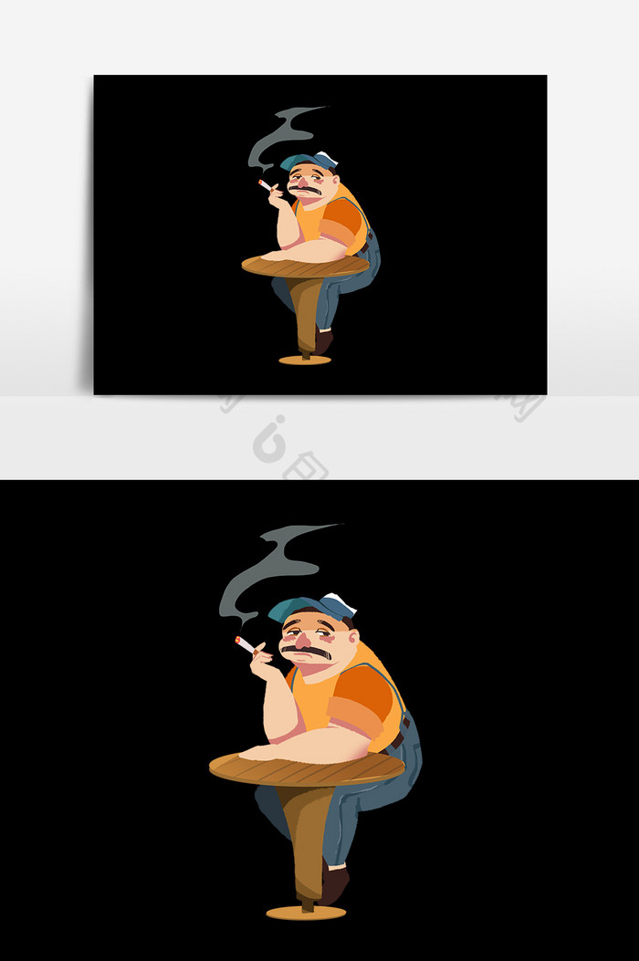 手绘漫画卡通吸烟男人