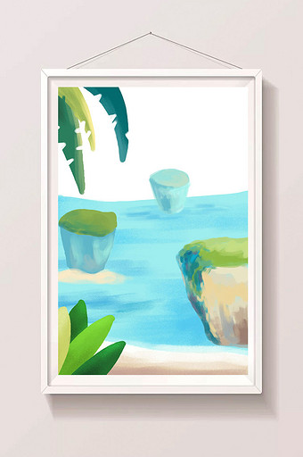 夏季出游暑假海边游玩手绘插画背景海报设计图片