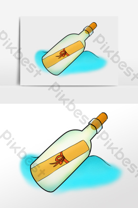 大海漂流瓶插画元素图片