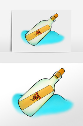 大海漂流瓶插画元素