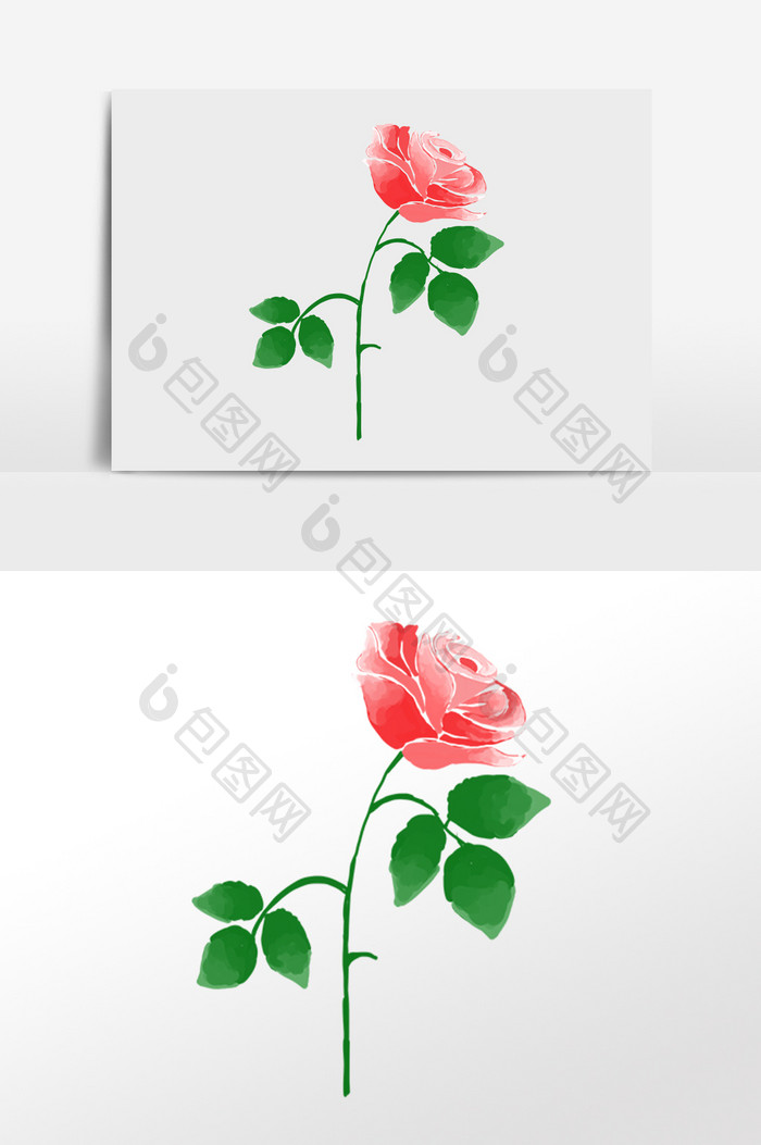 一枝红玫瑰插画元素