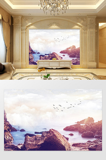 大理石纹岩石山水风景装饰背景墙图片