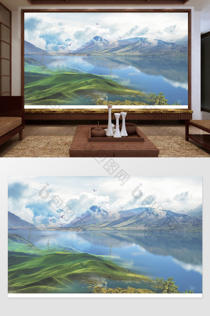 大气中式山水风景电视背景墙图片图片