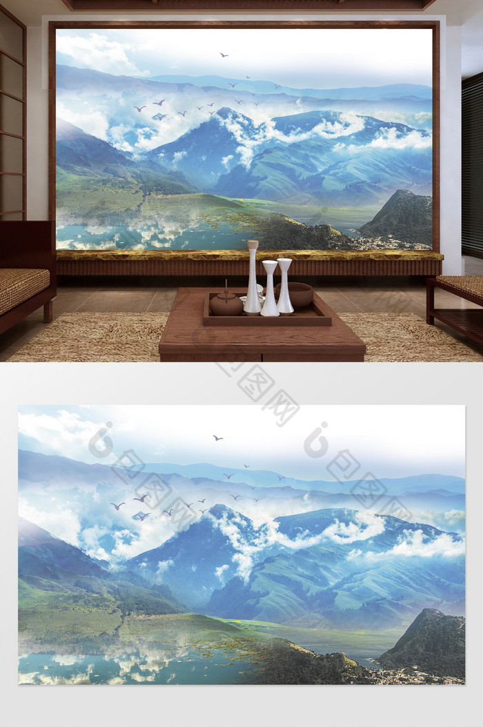 创意大气中式山水电视背景墙