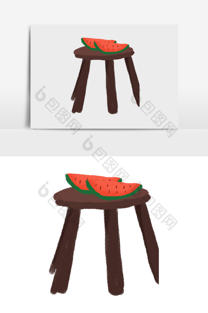 清新放西瓜的凳子插画元素