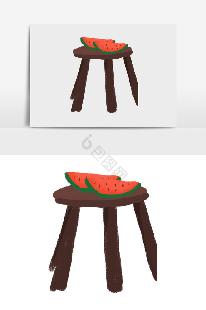 放西瓜的凳子插画图片