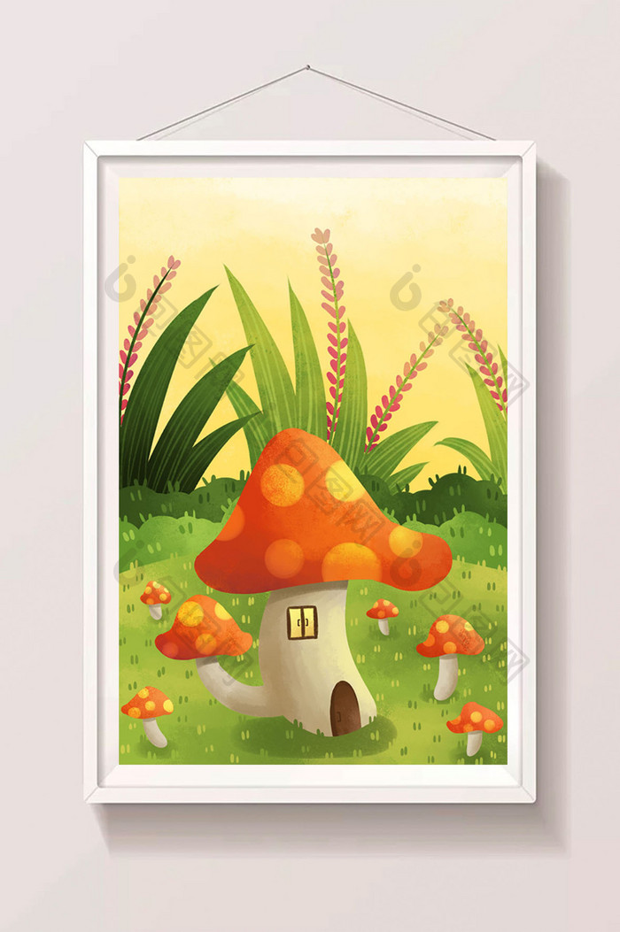 卡通蘑菇小屋背景