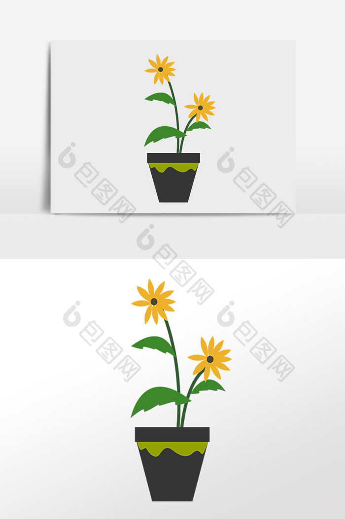 黄色花朵花盆插画元素