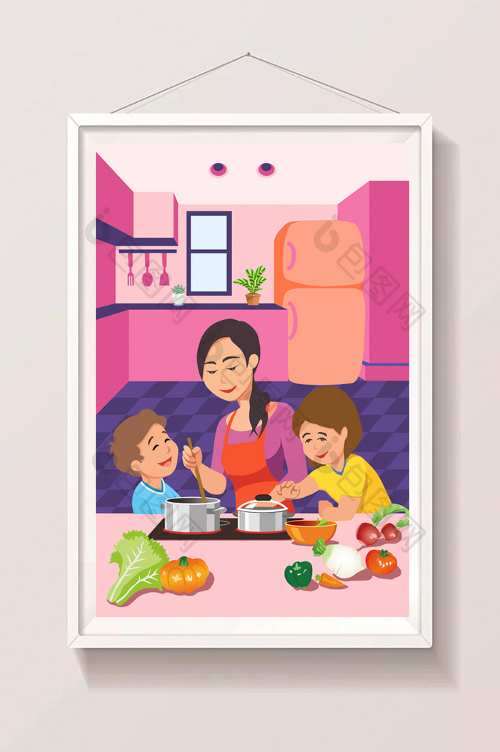 妈妈孩子一起做饭亲子做饭暖色温馨图片