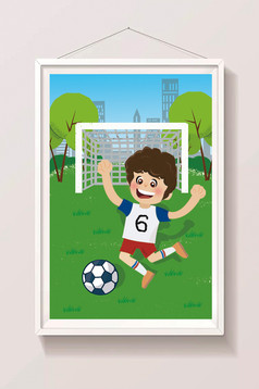 2018世界杯足球比赛踢球的男孩插画