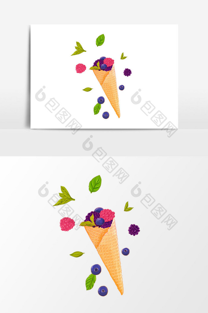 彩色手绘风水果冰淇淋素材
