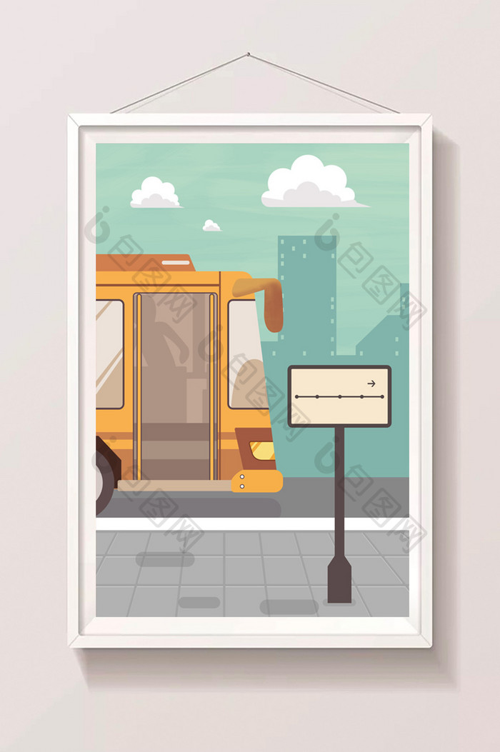公交车站插画素材
