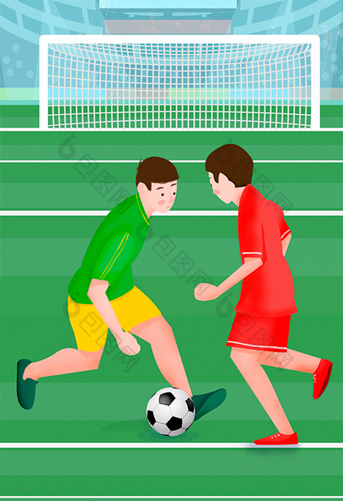 2018世界杯足球比赛踢球的男孩插画