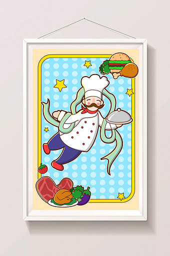 小清新矢量风格厨师和美食可爱插画图片