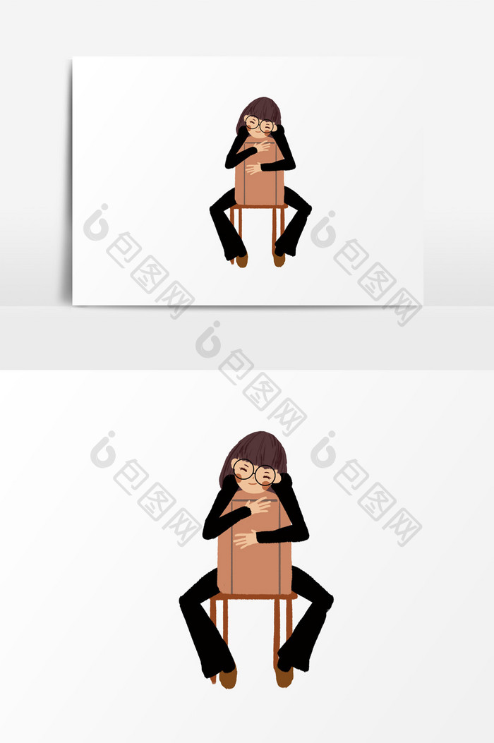 做椅子害羞女孩插画