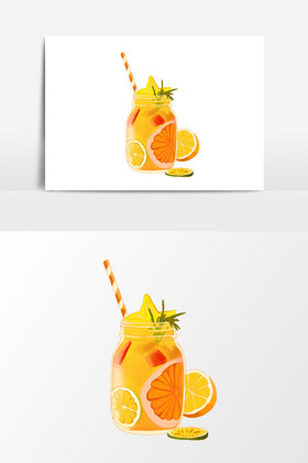橙色夏天水果茶手绘素材图片