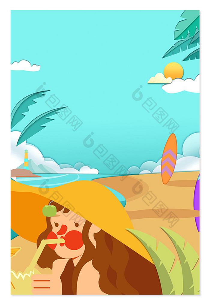 夏日海岛度假广告设计背影图