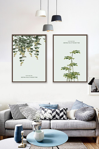 小清新夏季植物树叶客厅现代创意装饰画图片