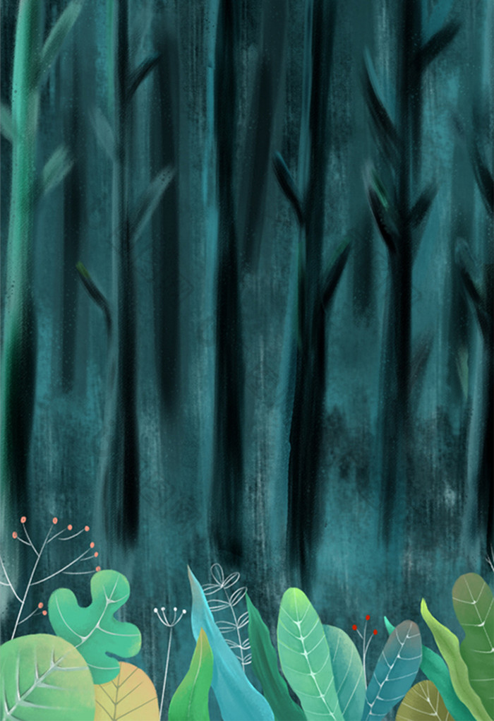 唯美森林幽静背景插画