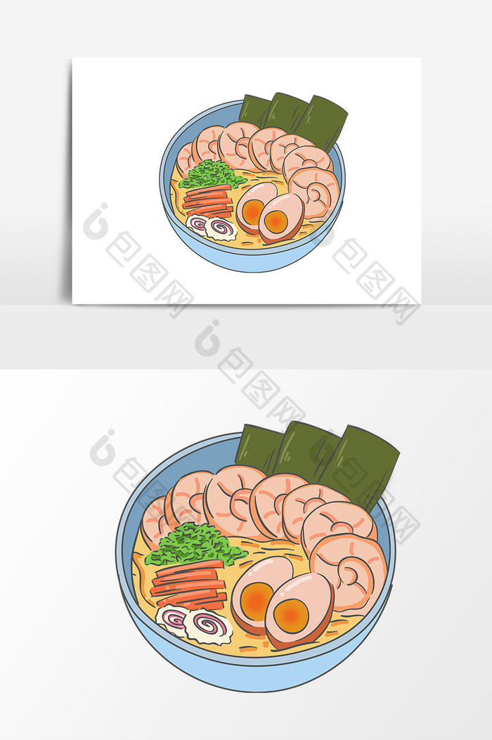 手绘美味海鲜汤面元素