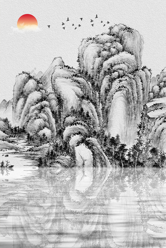 新中式意境山水风景画装饰画