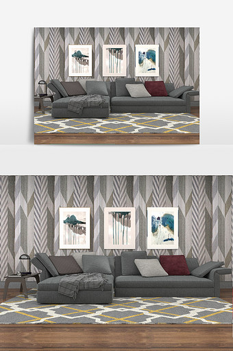 现代简约灰色布艺转角沙发图片