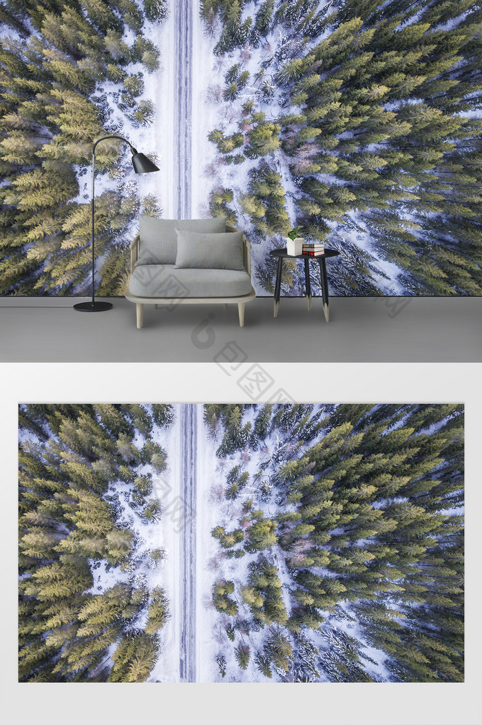 北欧风现代简约绿色森林雪景装饰背景墙
