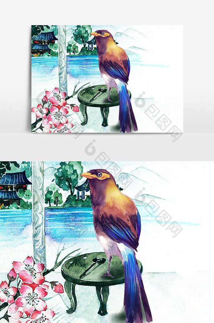 水彩鸟手绘设计元素