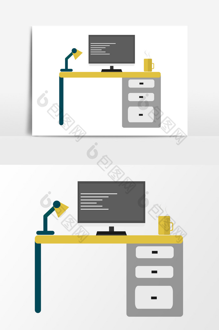 电脑桌手绘扁平矢量素材