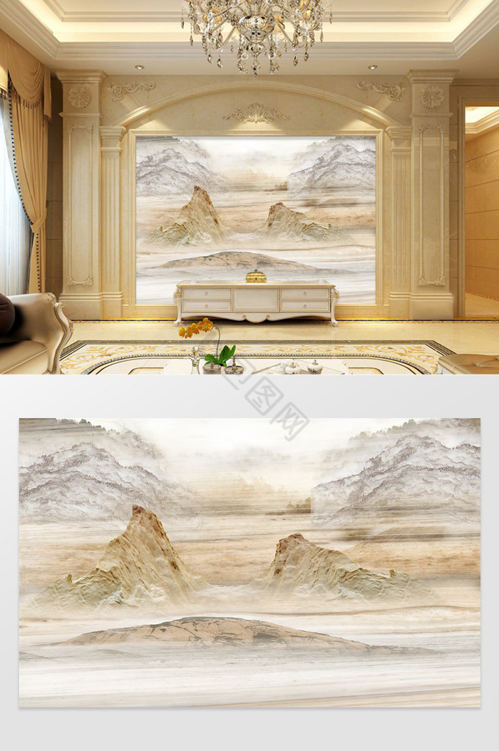大理石纹高山艺术云端背景墙图片