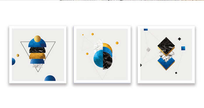 北欧时尚简洁抽象几何图案金色客厅装饰画
