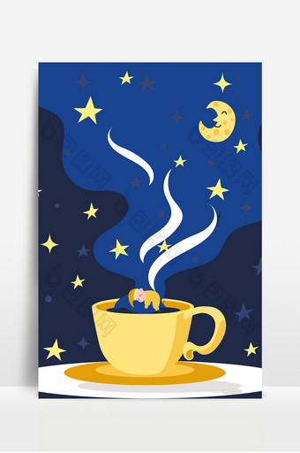 蓝色卡通咖啡饮品广告背景图片