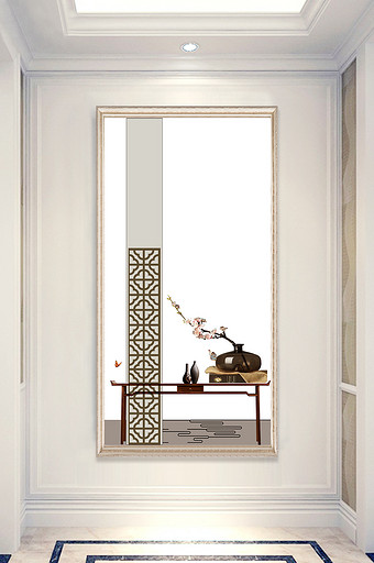 中式花瓶屏风玄关背景图图片