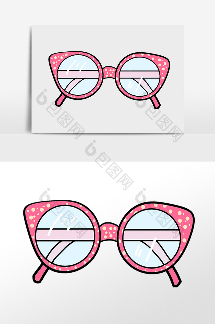 粉色边框眼镜插画元素
